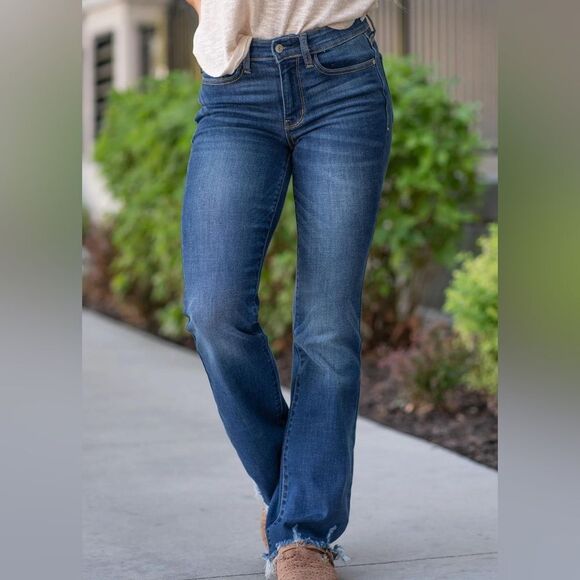 Judy Blue Distressed DK Bootcut Jeans Classic Blue Women's Jeans - Picture 3 of 10